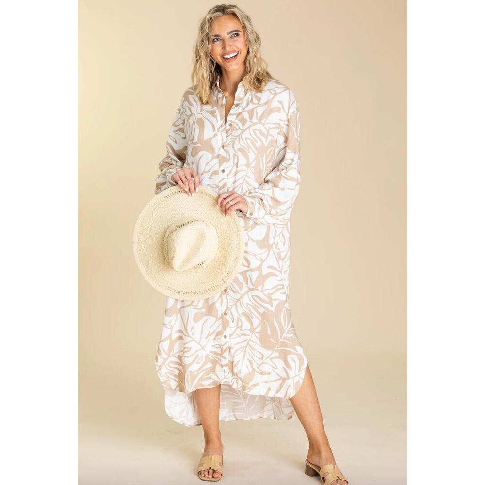 New Without Tags Easel Khaki Printed Button Down … - image 1